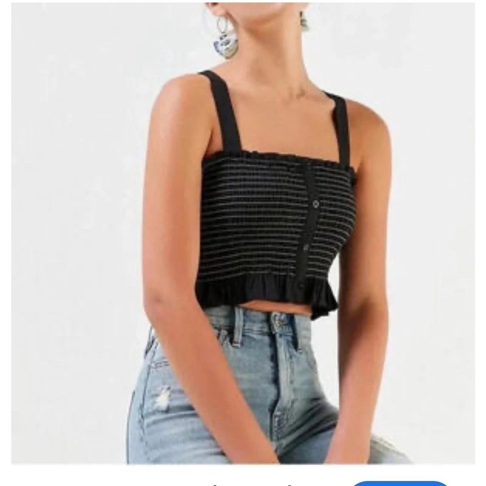 Urban Outfitters Tank Top Smocked Button Front Medium Black Womens